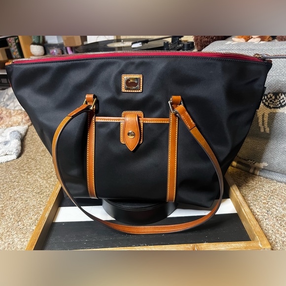 Dooney & Bourke Handbags - Dooney & Bourke Black and Tan Nylon Tote with Structured Design ECU no call out